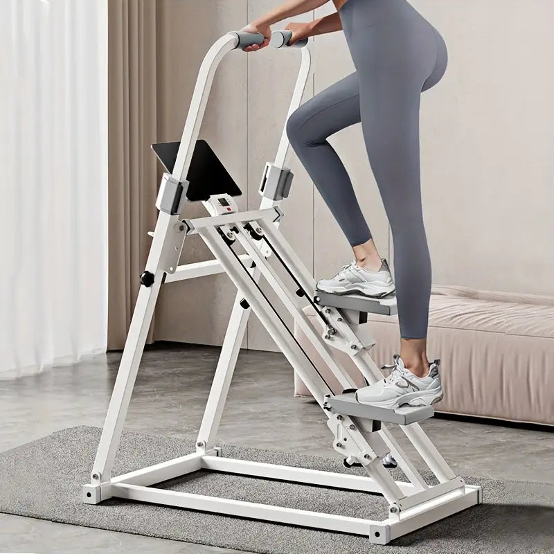 Vertical Climbing Machine with Elastic Resistance System - Folding Climber, Adjustable Incline & Height