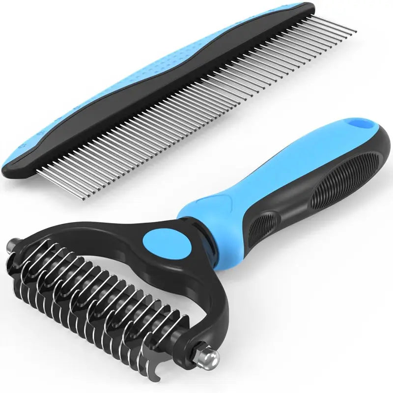 2pcs Heavy-Duty Pet Grooming Kit with Metal Comb & Brush - Long Matte Hair Remover for Dogs & Cats